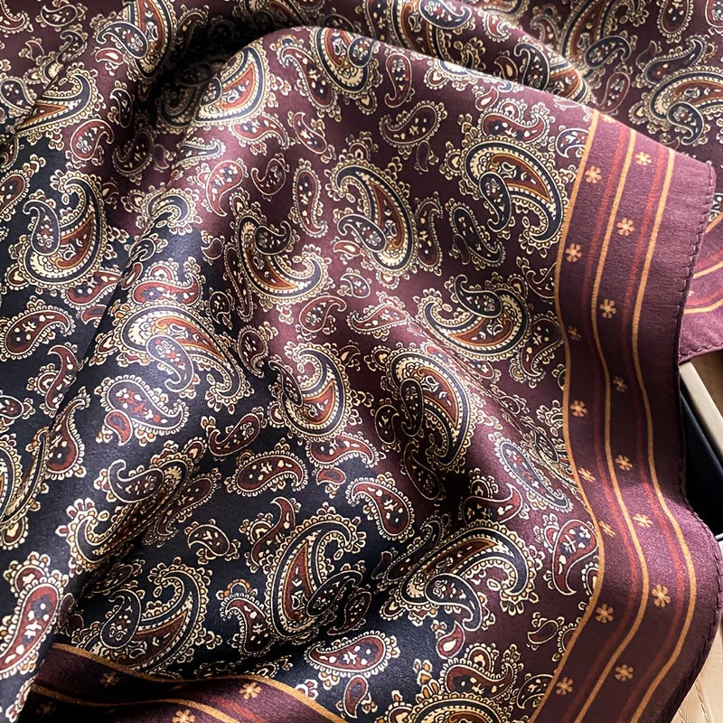 Damen Maulbeerseide Schal kariert quadratisch Halstuch Hijab Bandana bedruckt D