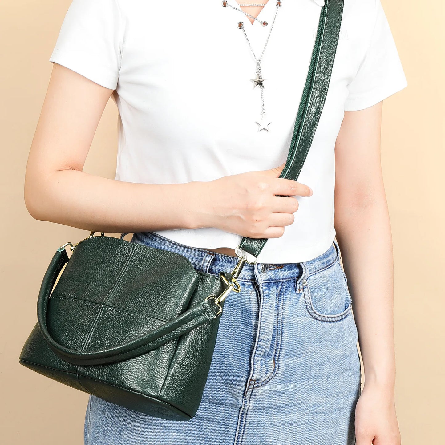Damen-Schultertasche aus Leder Vintage Schwarz Großes Fassungsvermögen Crossbody-Tasche