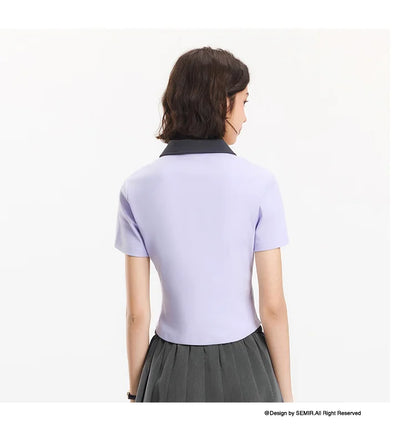 Semir Poloshirt für Damen, abgeschnitten, schmale Passform, elegant, 2025, neuer Sommer, bestickter Pullover, minimalistisch, für lässigen Stil