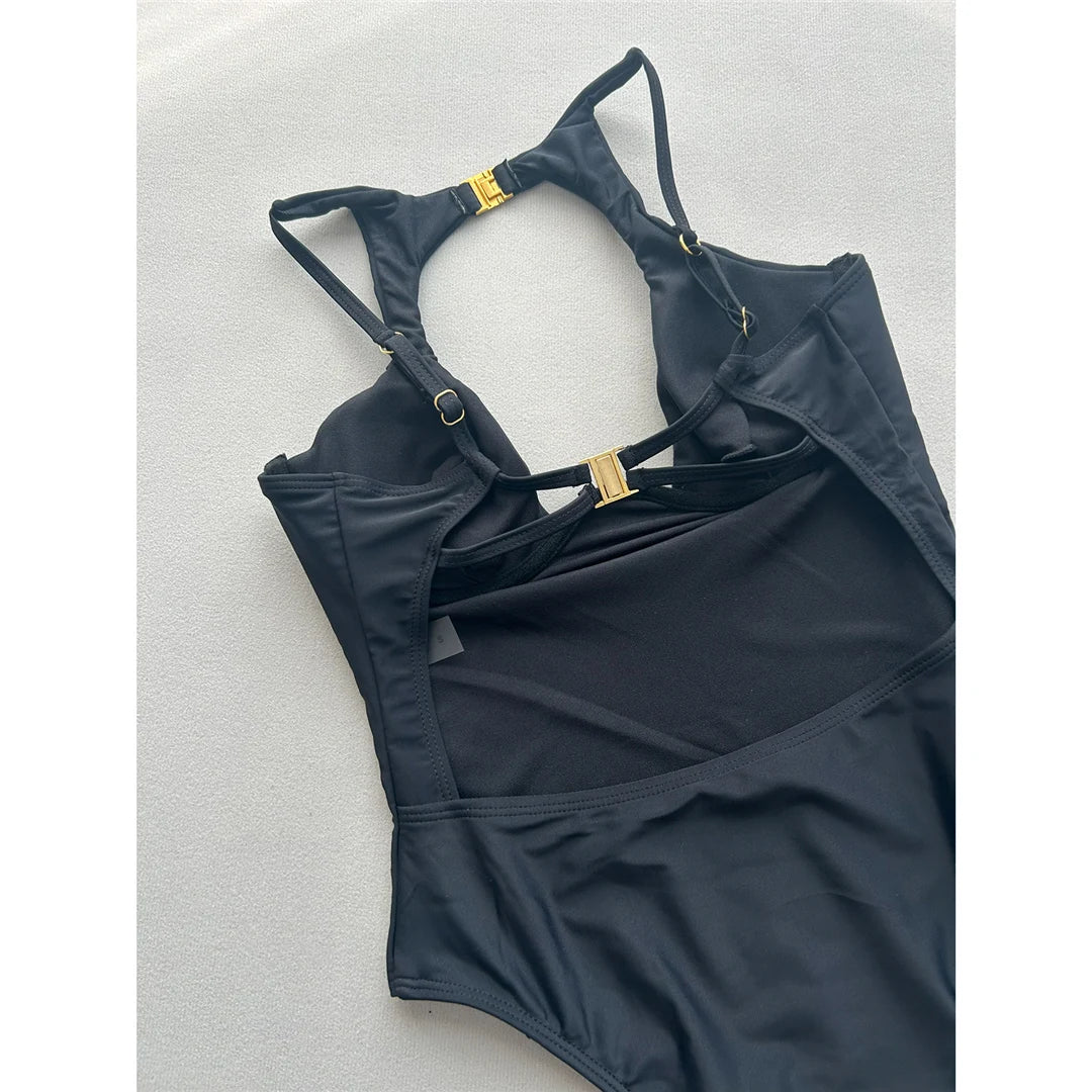 Damen-Badeanzug Cut-Out Bügel rückenfrei High-Cut gepolstert