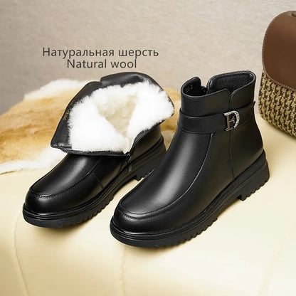 Damen Schneestiefel aus echtem Leder mit rutschfester Sohle und Wolle
