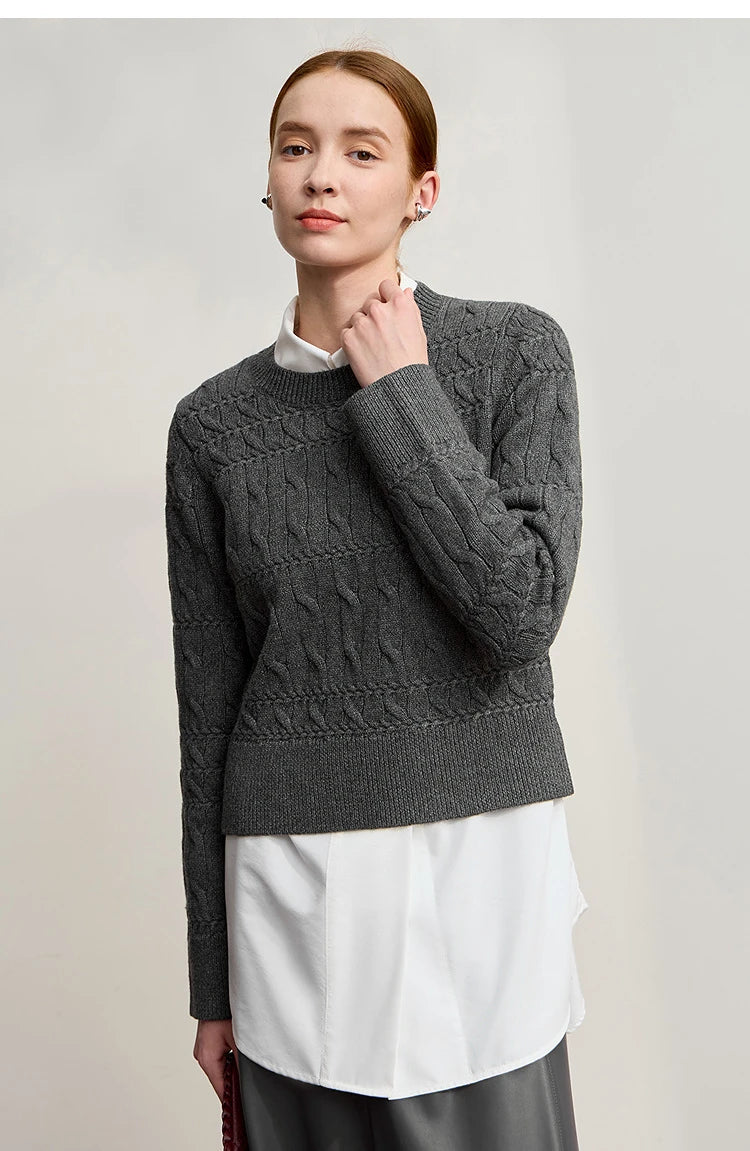 Damen-Rundhalspullover kurz einfarbig Retro locker Winter