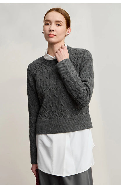 Damen-Rundhalspullover kurz einfarbig Retro locker Winter