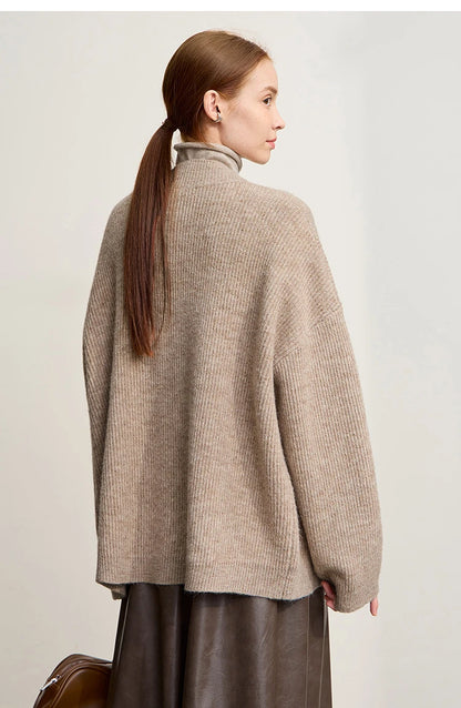 Damen V-Ausschnitt Cardigan lang Wolle-Mix offen Winter
