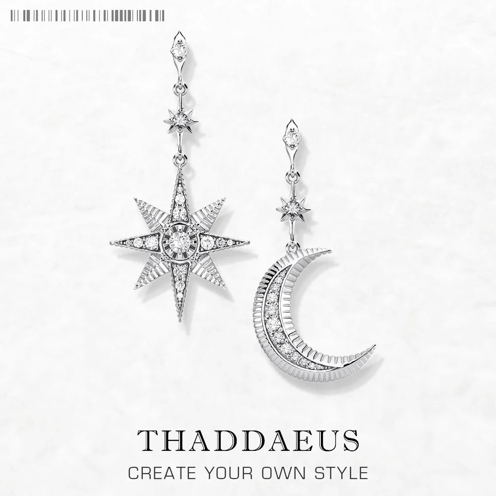 Damen-Ohrtropfen Stern Mond magisch Vintage aus Sterlingsilber