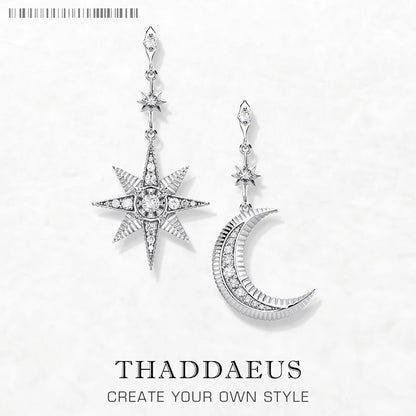 Damen-Ohrtropfen Stern Mond magisch Vintage aus Sterlingsilber