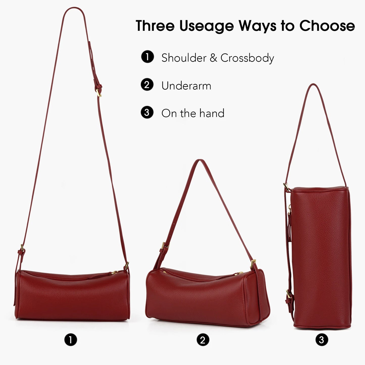 Damen-Handtasche Barrel-Form aus Kalbsleder - Naturfarbe, Gold-Hardware