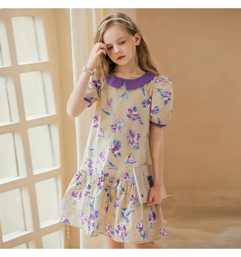 Ärmelloses Sommerkleid aus 100% Baumwolle mit kleinem Blumenmuster für Mädchen – ideal für Strand und Party, Größen 3-14 Jahre