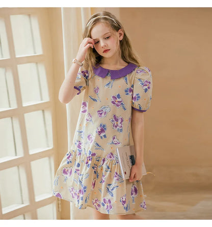 Ärmelloses Sommerkleid aus 100% Baumwolle mit kleinem Blumenmuster für Mädchen – ideal für Strand und Party, Größen 3-14 Jahre