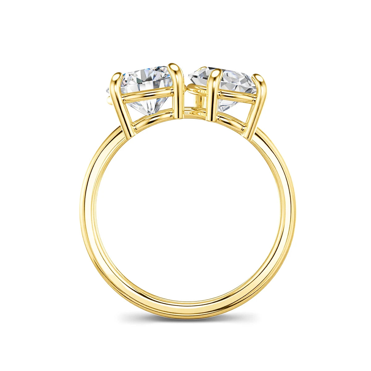 Damen-Verlobungsring mit zwei Moissanit-Steinen aus Silber 925 und 18K-Goldplattierung