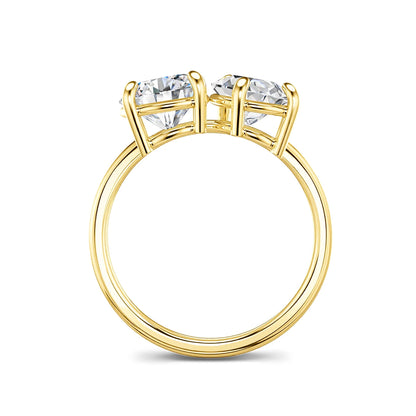 Damen-Verlobungsring mit zwei Moissanit-Steinen aus Silber 925 und 18K-Goldplattierung