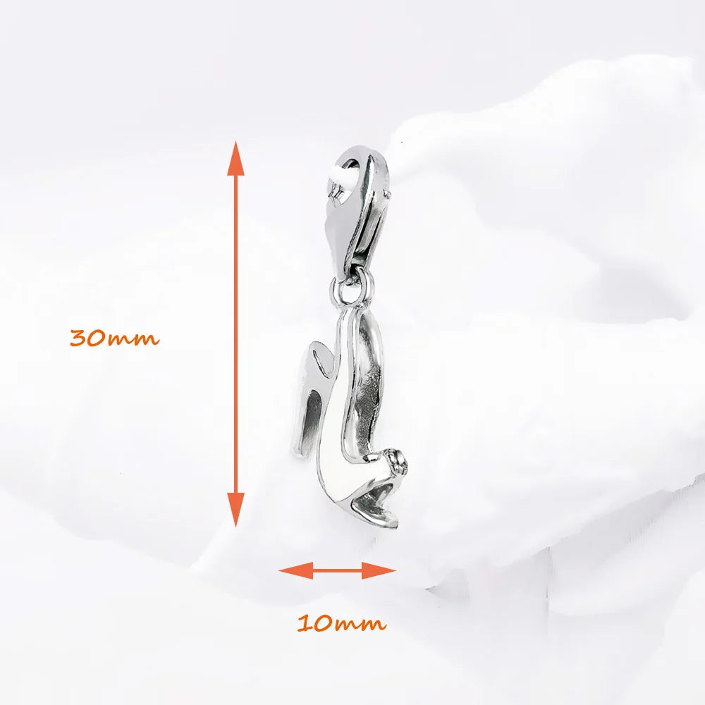 Damen-Charm weiße High Heels baumelnder Charm aus Sterlingsilber
