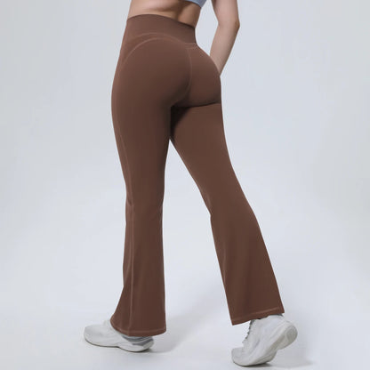 Damen-Yogahose, braun, Bootcut-Schnitt, langes Bein mit Stretchbund