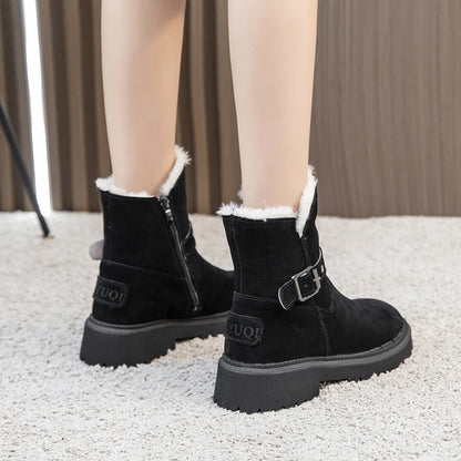 AIYUQI Women's Snow Boots Suede Genuinen Leather New Large Size Thick Warm Women Winter Boots Casual Women's Ankle Boots