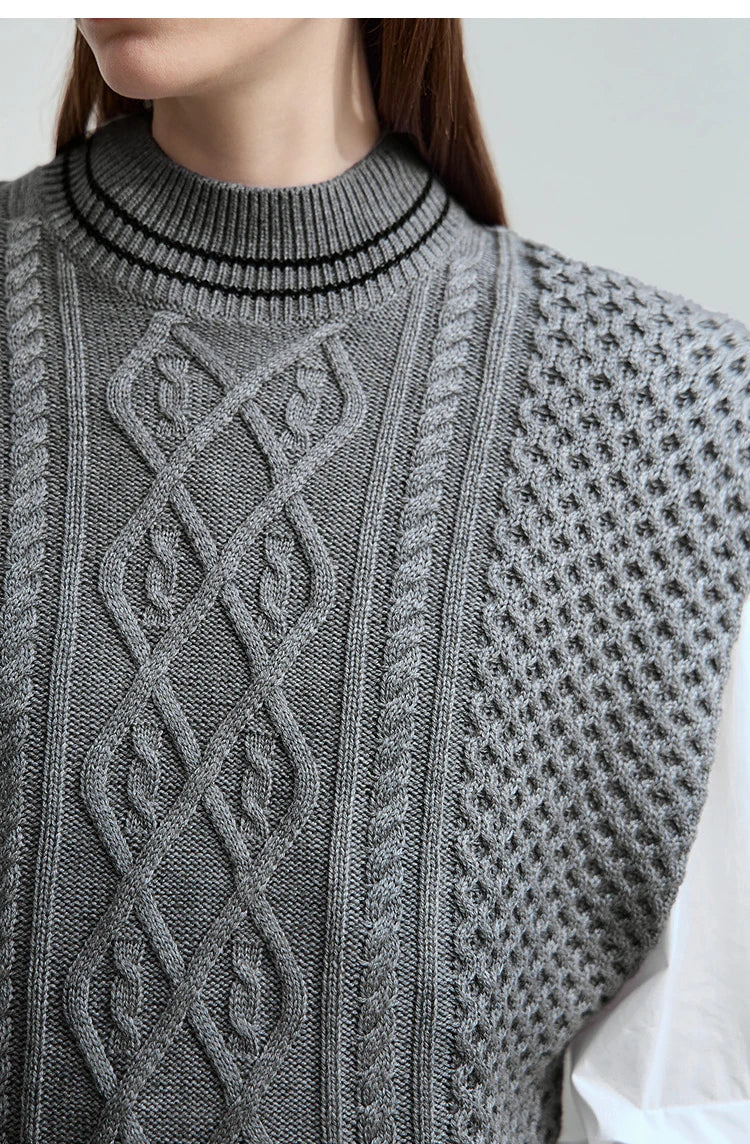 Damen-Halbrollkragen-Pullover ärmellos Weste Wolle-Mix Herbst