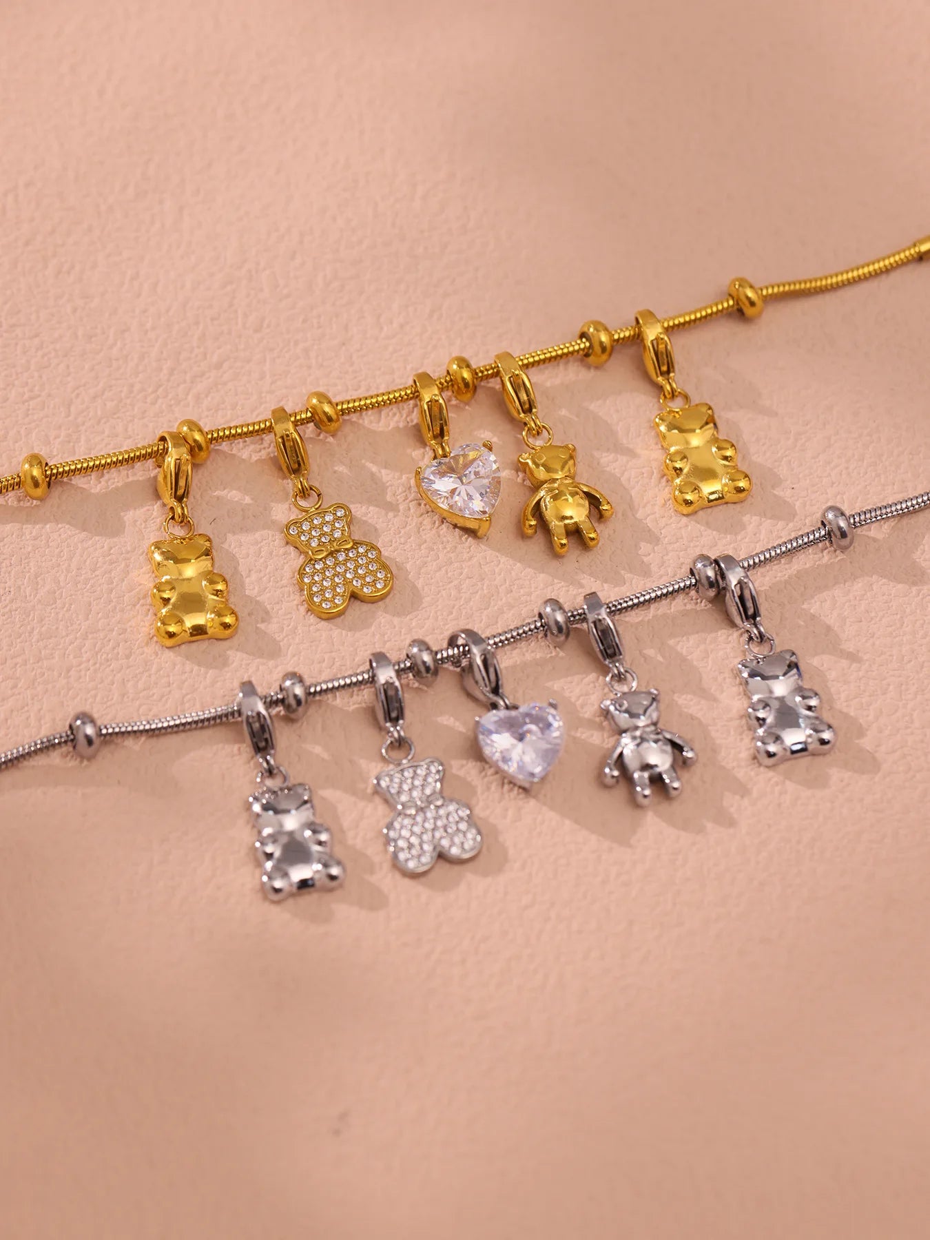 Damen-Charm-Armband mit Bär-Anhänger und Zirkonia