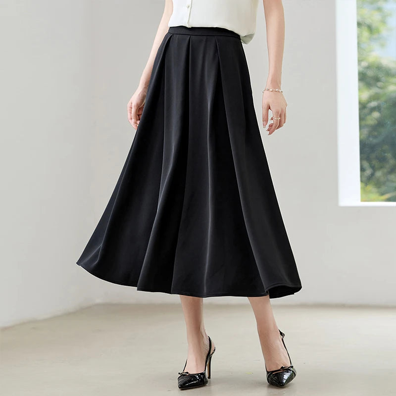 Damen Midirock in Schwarz mit Seitentaschen für Büro und Freizeit