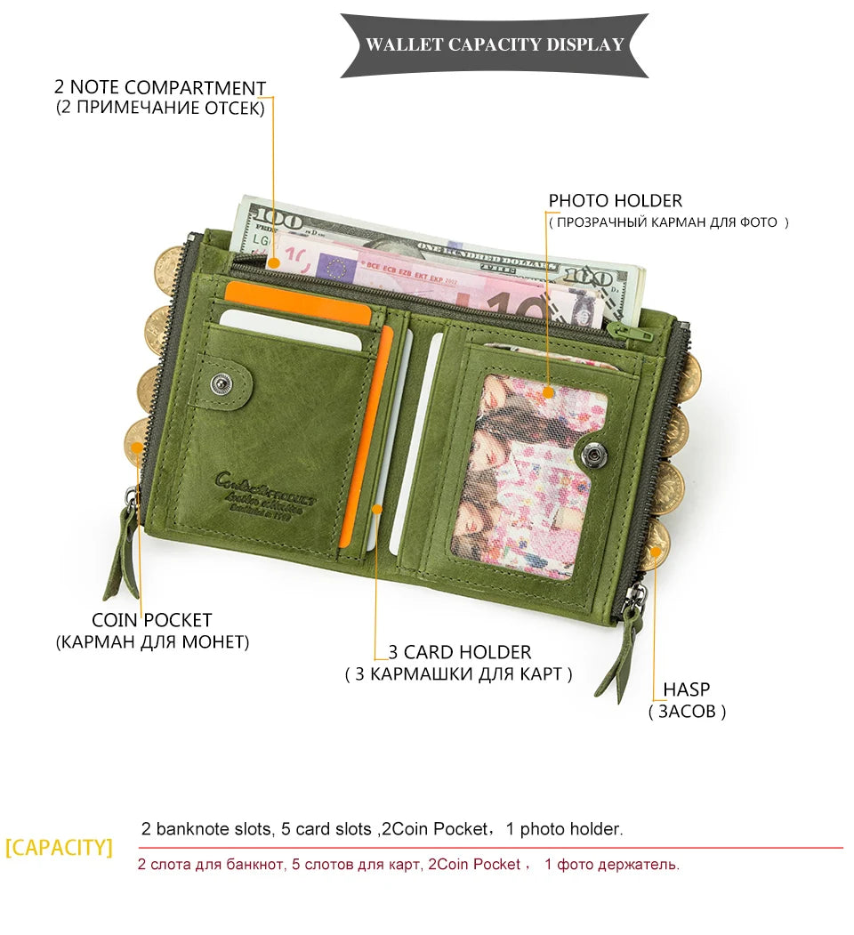 Damen Echtleder Geldbörse Bifold Vintage Portemonnaie Kartenhalter Münzbörse Geldclip