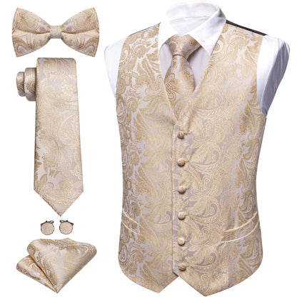Herren Anzugweste-Set mit Paisley: Weste, Krawatte, Fliege, Einstecktuch, Manschettenknöpfe