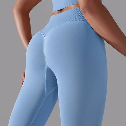 Nahtlose Yoga-Hose mit hoher Taille, hellblau