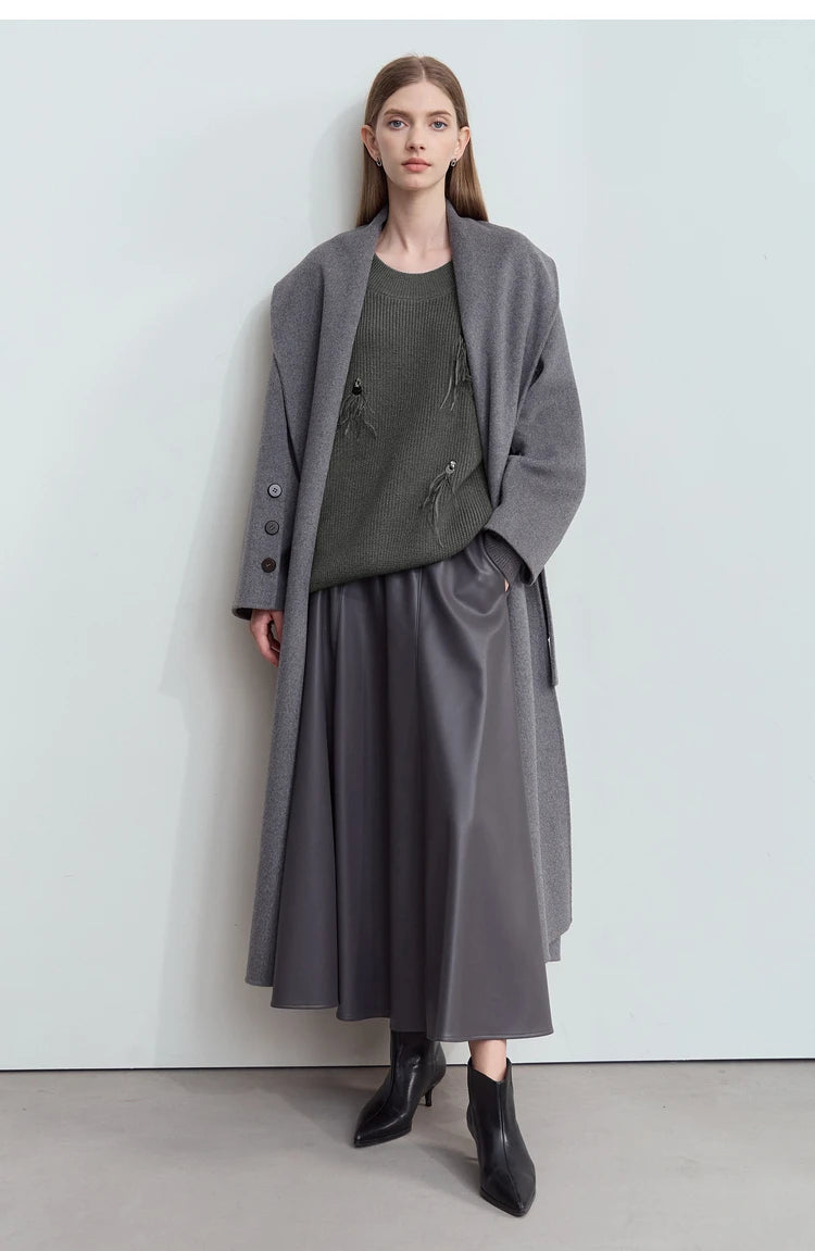 Damen-Rundhalspullover Perlen Strassapplikation locker Winter