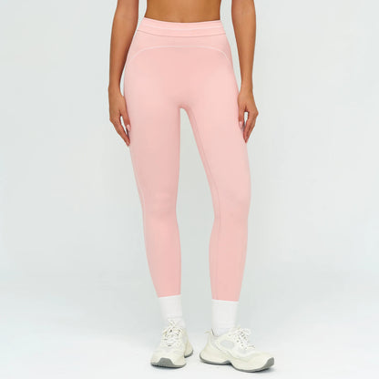 Rosa Yoga-Leggings im Color-Block-Design mit Kontrastnähten und durchsichtigen Einsätzen