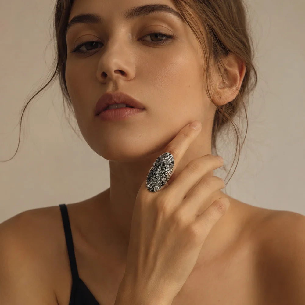 Damen-Ring Maori-Tattoo kulturell aus Sterlingsilber