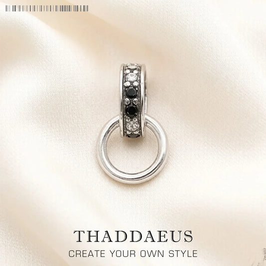 Damen-Halskette schwarze CZ Charm-Träger Vintage aus Sterlingsilber