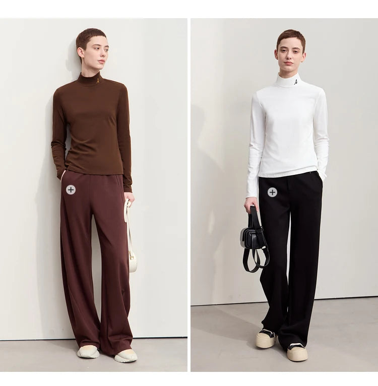 Damen Rollkragen-T-Shirt aus besticktem Fleece für warme Wintertage