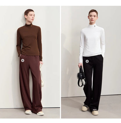 Damen Rollkragen-T-Shirt aus besticktem Fleece für warme Wintertage