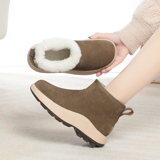 Frauen Schnee Stiefel aus echtem Leder mit warmem Schaffell und Pelz