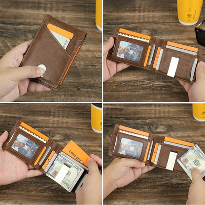 Herren Echtleder Geldbörse Retro RFID Geldclip Daumenfach Fotohalter Mini Reise
