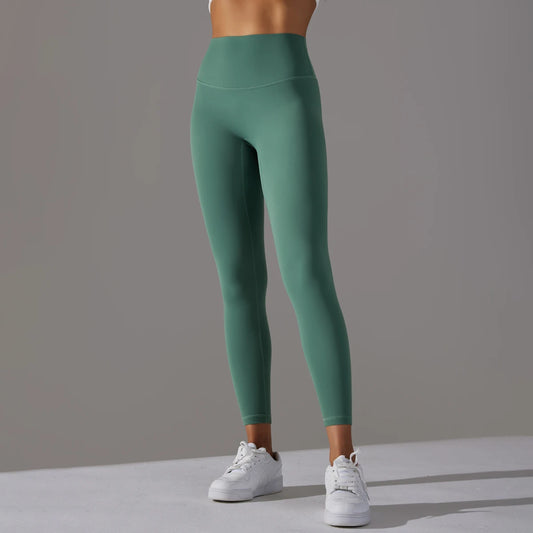Nahtlose High-Waist Yoga-Leggings, türkisgrün, lang, körperbetont