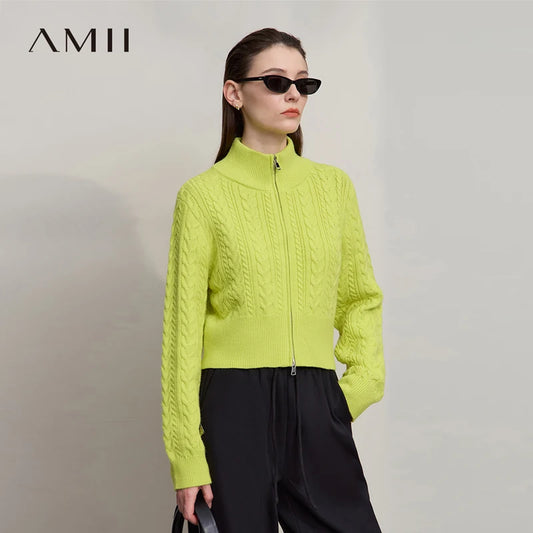Damen-Rollkragen-Strickjacke Reißverschluss schlank Herbst