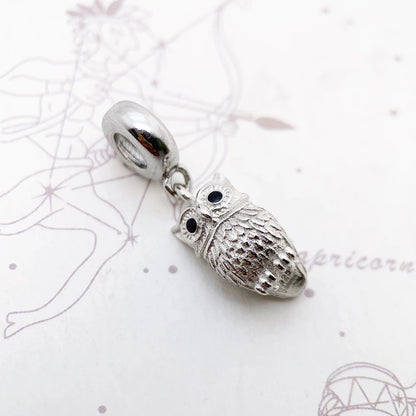 Damen-Charm Eule Retro Schnitzerei aus Sterlingsilber