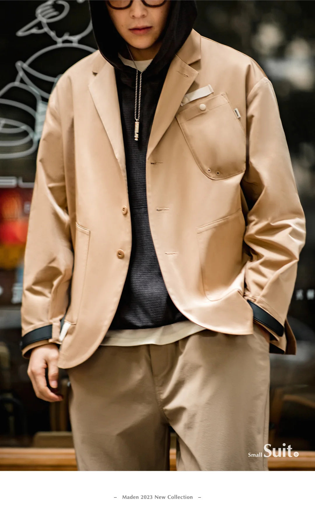 Herren Frühlingsjacke Lässig Einreihiger Blazer Reverskragen Mehrere Taschen Vintage