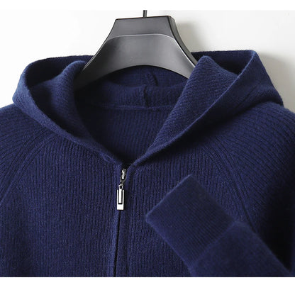 Herren Kapuze Strickjacke Woll jacke Herbst/Winter verdickt große 100% Merinowolle Pullover Reiß verschluss Casual Sportswear Mantel Tops