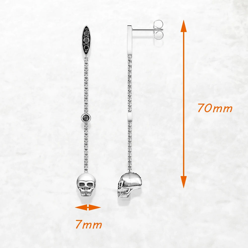 Damen-Tropfenohrringe Totenkopf Vintage aus Sterlingsilber