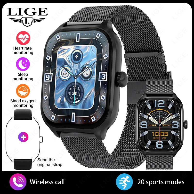 LIGE 2,01 "Wireless Anruf Smartwatch Voller Touchscreen Gesundheit Schlaf Fitness Tracking Smart Uhr Wasserdicht Für Android IOS Telefon