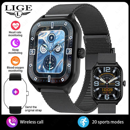 LIGE 2,01 "Wireless Anruf Smartwatch Voller Touchscreen Gesundheit Schlaf Fitness Tracking Smart Uhr Wasserdicht Für Android IOS Telefon