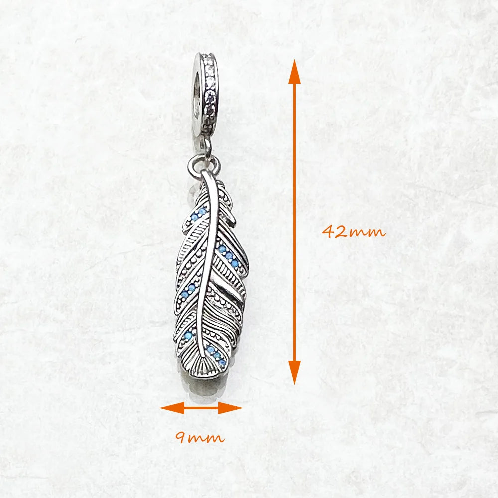 Damen-Charm-Anhänger Feder blau trendig aus Sterlingsilber