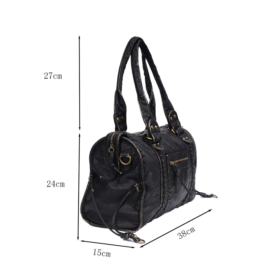 Damen-Handtasche aus PU-Leder Weinrot Großes Fassungsvermögen Schultertasche Boston-Stil