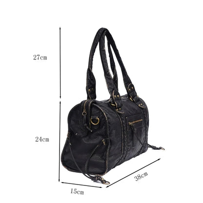 Damen-Handtasche aus PU-Leder Weinrot Großes Fassungsvermögen Schultertasche Boston-Stil