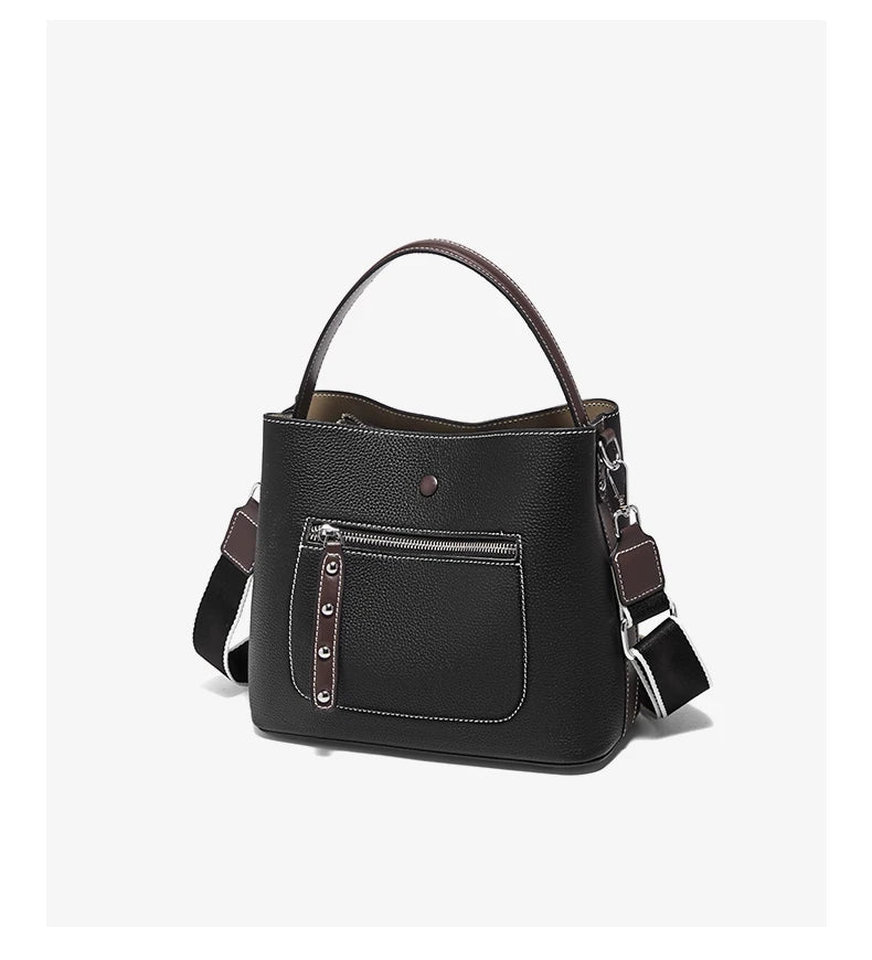 Damen-Handtasche aus echtem Leder im Bucket-Stil mit großem Fassungsvermögen Alltagstauglich