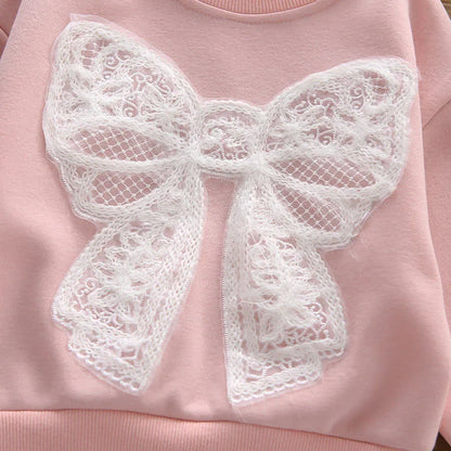 Mädchen Hoodie Set mit Bogen und breiten Beinhosen für Herbst 1-6 Jahre