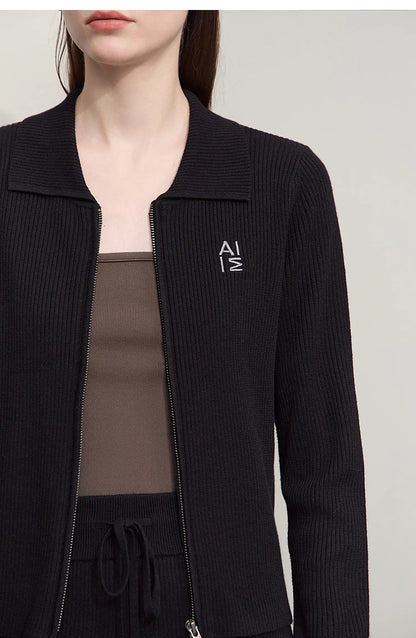 Damen-Strickjacke Buchstaben Slim Reißverschluss Wolle-Mix Herbst-Winter