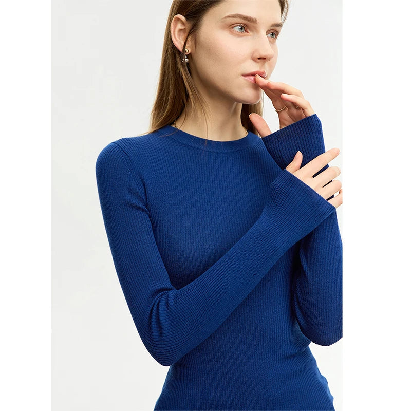 Damen-Rollkragenpullover 100 % Wolle Slim Fit elastisch Winter