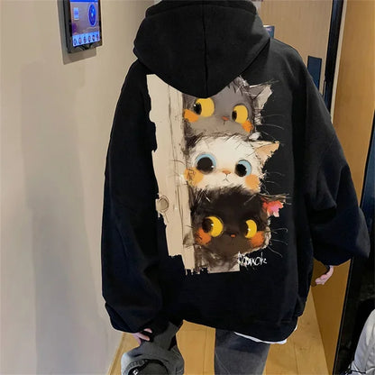 Frühling männer Cartoon Katzen Grafik Druck Hoodies Hip Hop Mode Mit Kapuze Sweatshirt Übergroßen Langarm Y2K Streetwear Hoodie