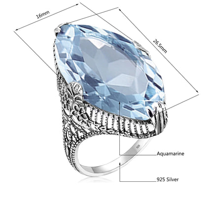 Damen-Ring aus 925er Sterlingsilber mit Aquamarin-Ovalstein, Cocktailring für Party