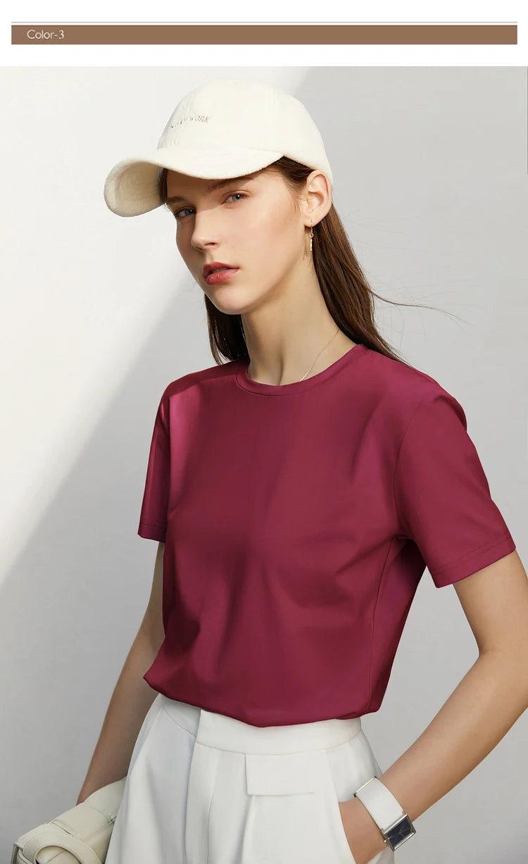 Damen T-Shirt im minimalistischen Stil mit lässigem O-Ausschnitt und kurzen Ärmeln